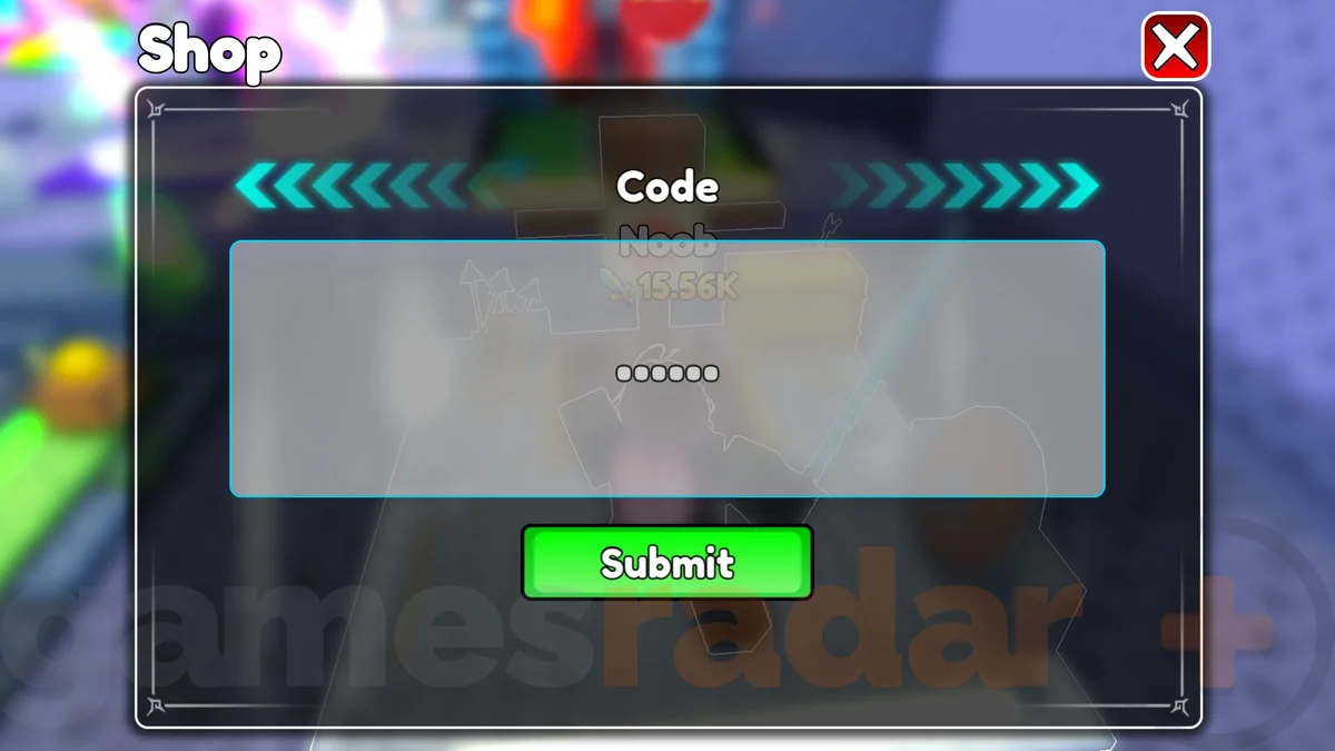 Loot to Forge in-game Shop window with the Code input and green Submit button