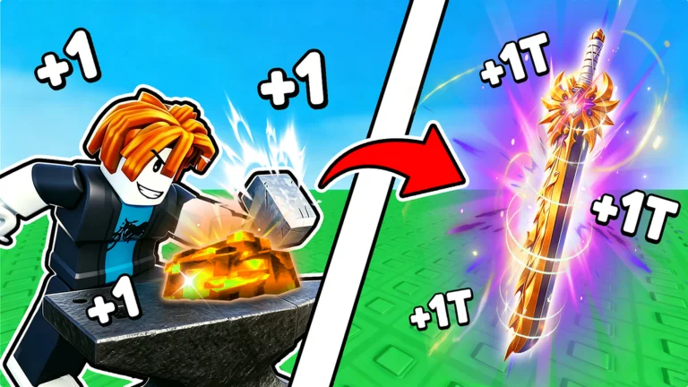 Official Loot to Forge artwork showing a player forging glowing ore into a golden sword